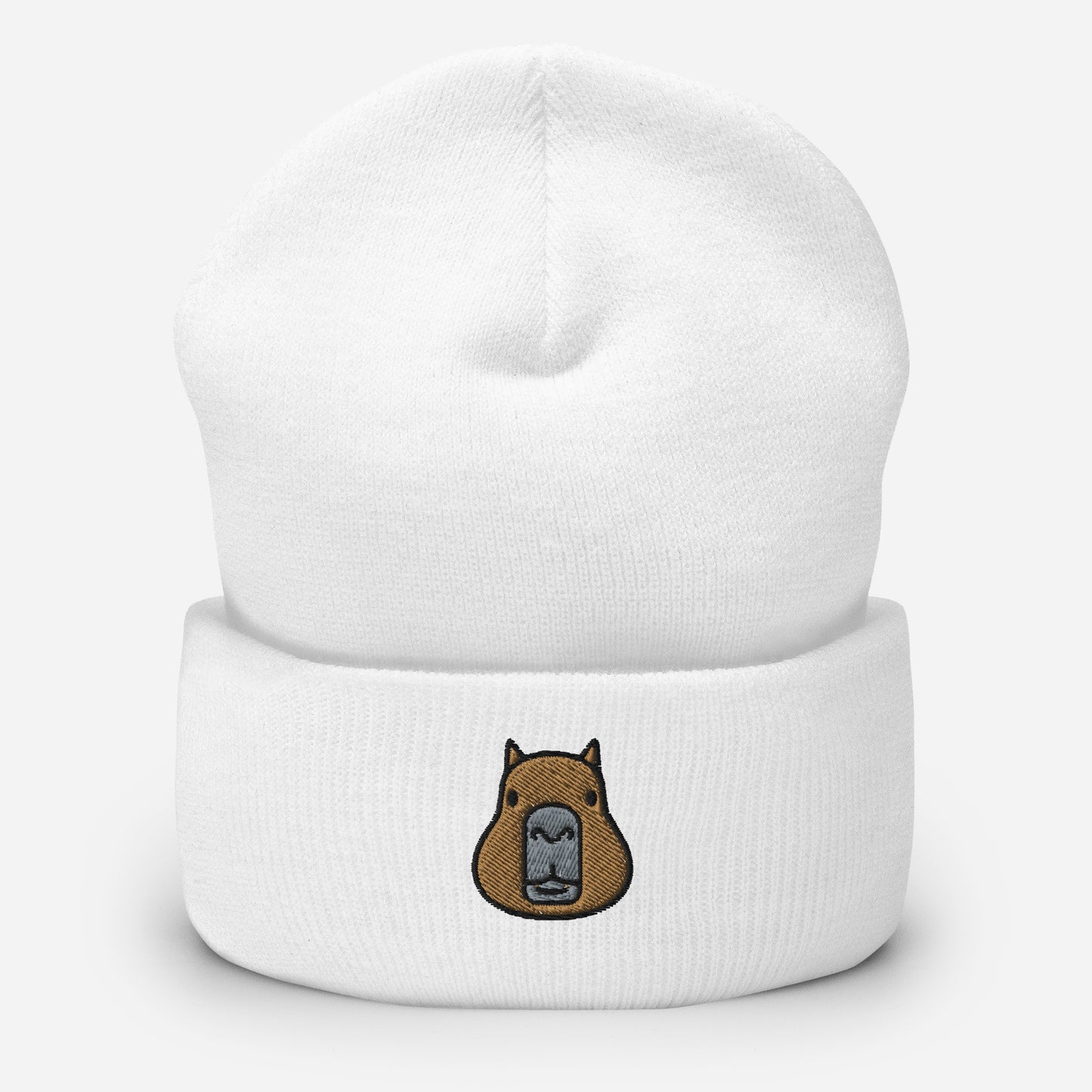 Capybara Face Beanie Cap, Embroidered Cute Rodent Meme Animal Lover Cuffed Beanie, Handmade Unisex Slouchy Capybaras Pet Lover Gift Hat Cap
