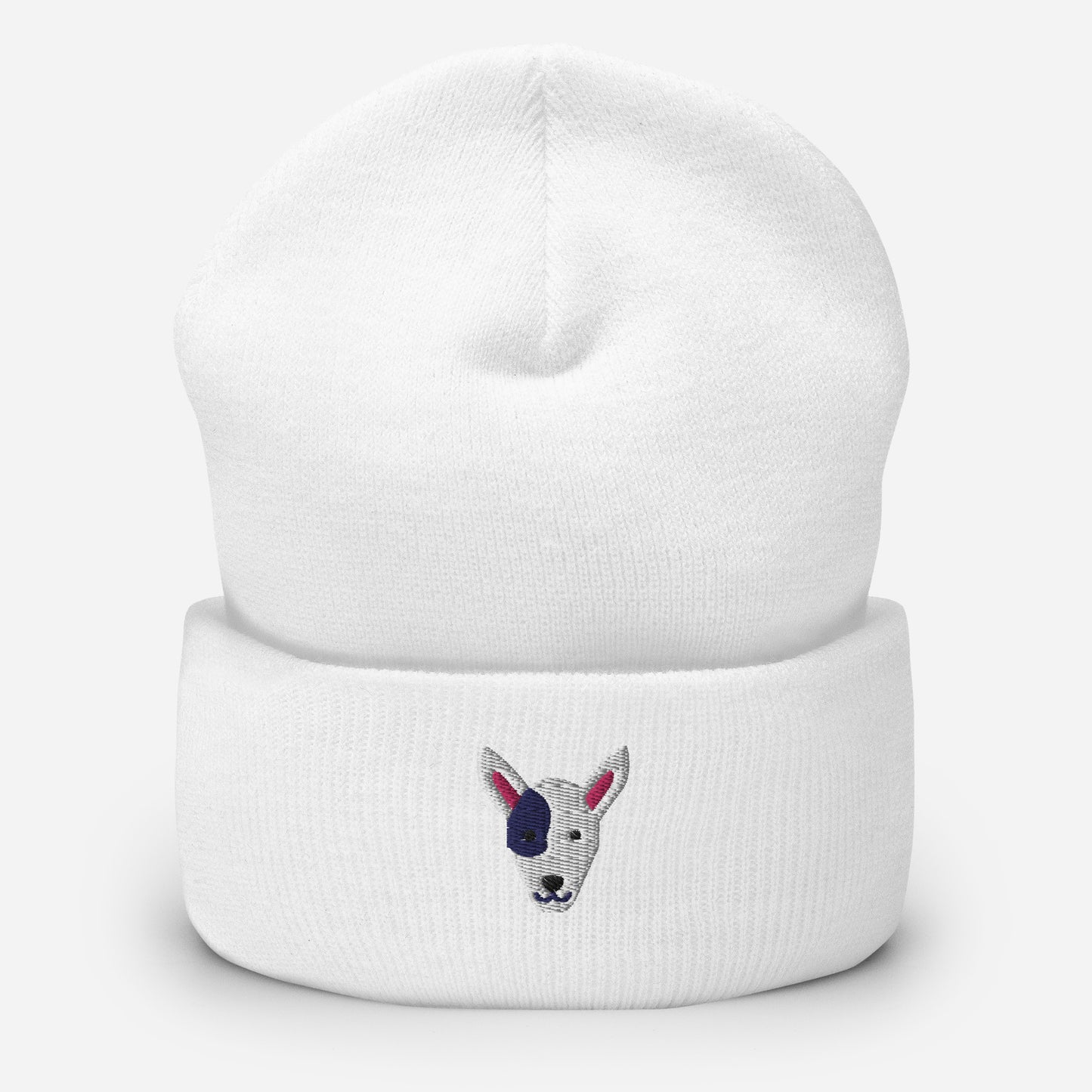 Bull Terrier Beanie Cap, Embroidered Dog Lover Cuffed Beanie, Handmade Unisex Slouchy Dog Owner Miniature Bull Terrier Gift Hat Cap