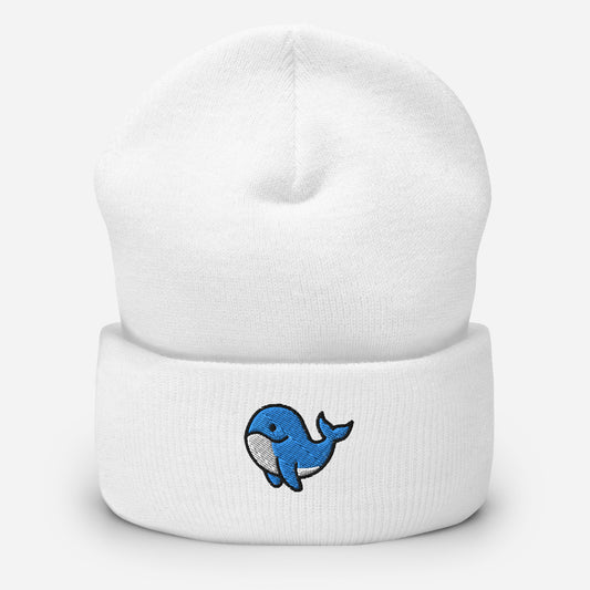 Orca Whale Beanie Cap, Embroidered Killer Blue Whale Cuffed Beanie, Handmade Unisex Slouchy Ocean Animal Gift Hat Cap