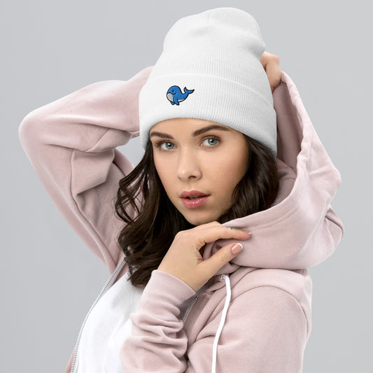 Orca Whale Beanie Cap, Embroidered Killer Blue Whale Cuffed Beanie, Handmade Unisex Slouchy Ocean Animal Gift Hat Cap