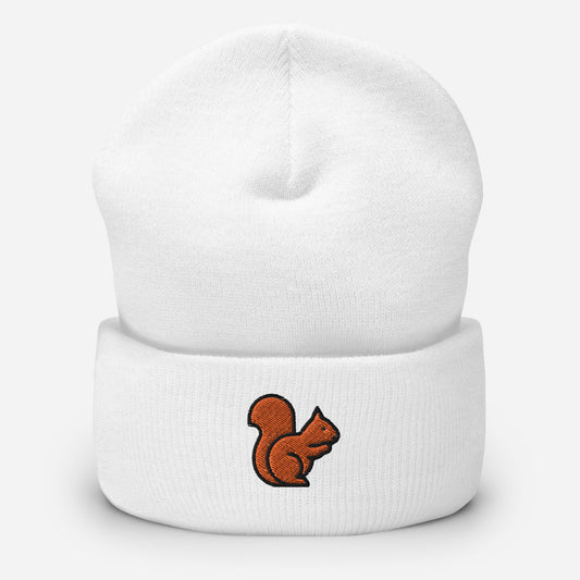 Squirrel Beanie Cap, Embroidered Squirrel Lover Cuffed Beanie, Handmade Unisex Rodents Gift Hat Cap