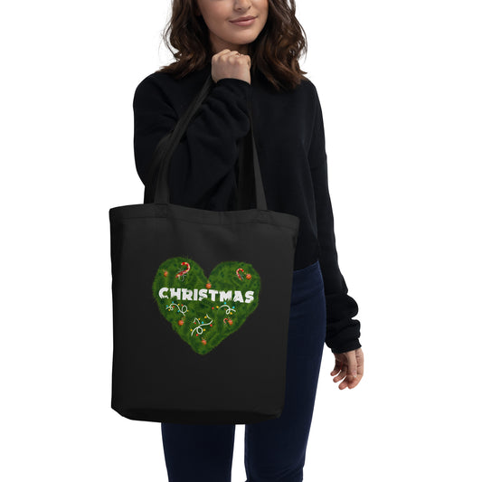 Christmas Heart Wreath Xmas Winter Holiday Festive Eco Tote Bag