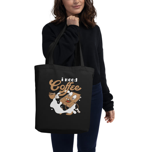 I Need Coffee Cartoon Book Spilled Coffee Funny Coffee Book Lover Coffee Addiction Eco Tote Bag