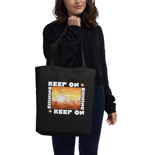 Keep On Shining Retro Aesthetic Sunshine Landscape Of Mountains Inspiring Words Positive Vibes Eco Tote Bag