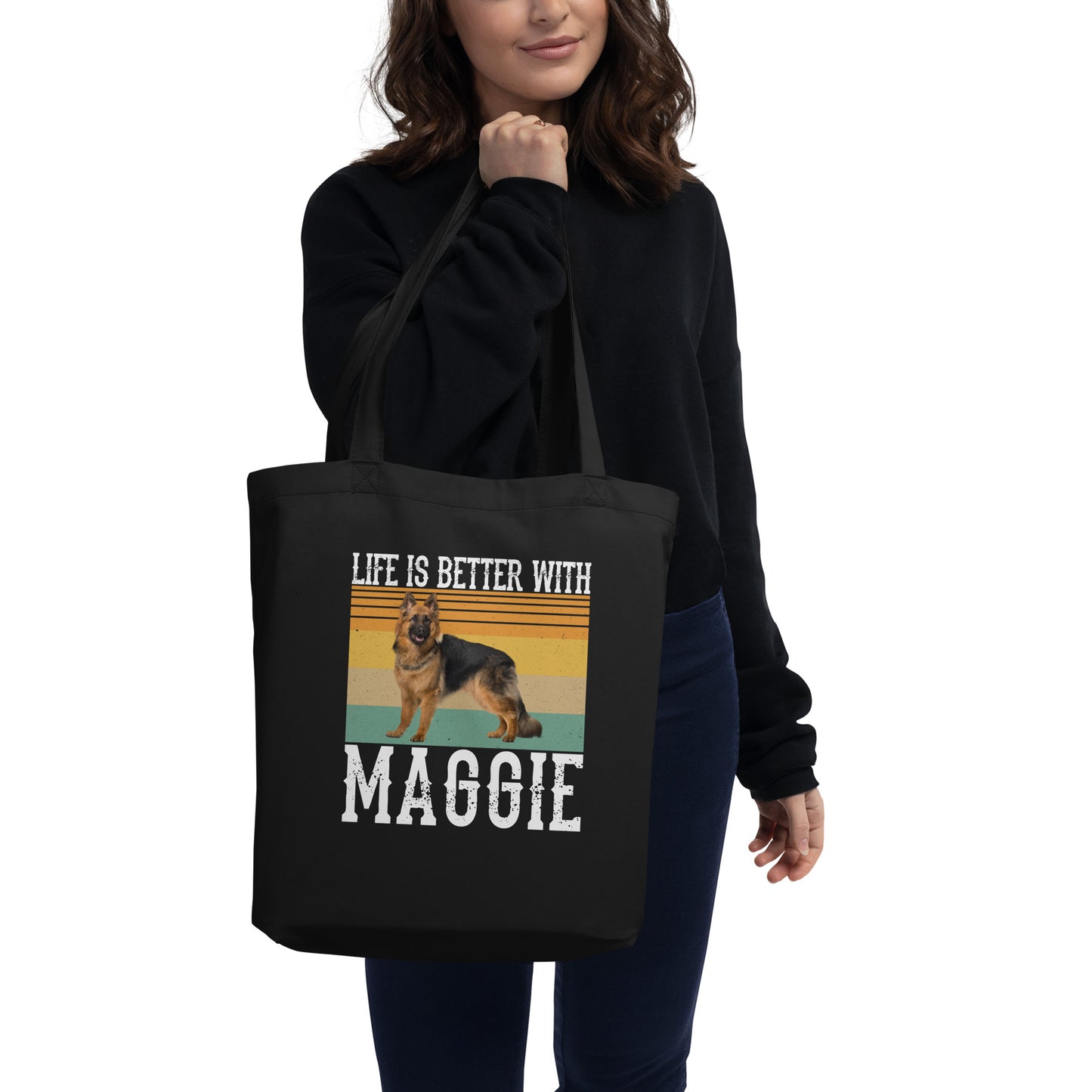 Personalised Life Is Better With Dog Vintage Retro Custom Dog Name Or Text Dog Lovers Eco Tote Bag