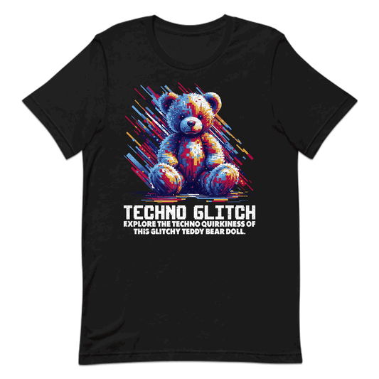 Techno Glitch Teddy Bear Futuristic Pixel Art | PRODUCT CODE: THNCGLIDYBRF