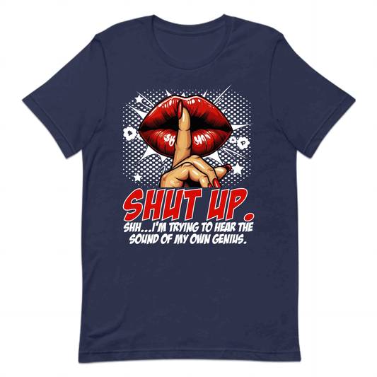 Shut Up Genius at Work Funny Red Lips Finger Shhh | PRODUCT CODE: STYPUGNTAWKR