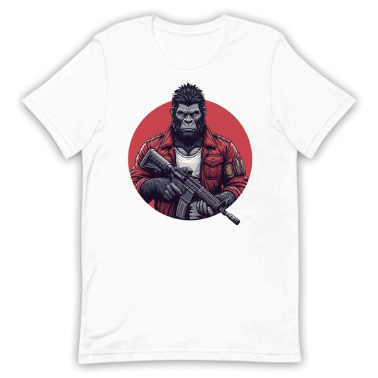 Military Style Gorilla Fierce Ape in Red Jacket Holding Rifle | PRODUCT CODE: URBGOLAMTWNP