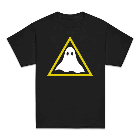 Funny Ghost Warning Sign Kids T-Shirt, Jumper & Hoodie – Spooky Haunted Hazard for Halloween & Paranormal Lovers | PRODUCT CODE: GNSDAKAS