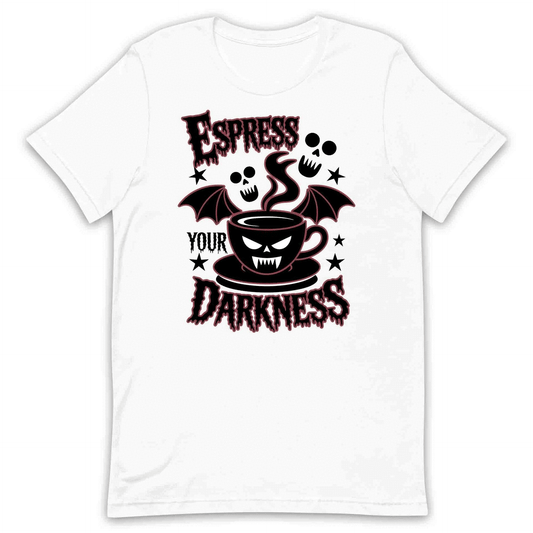 Espress Your Darkness T-Shirt, Gothic Coffee Sweatshirt, Spooky Bat Hoodie | PRODUCT CODE: ENVZCPXHR