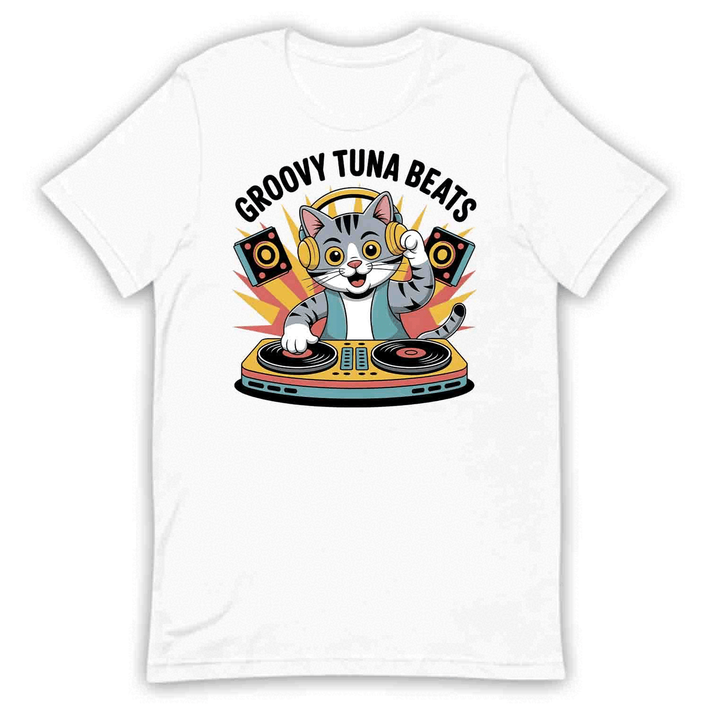 Groovy DJ Cat T-Shirt, Turntable Kitty Sweatshirt, EDM Music Hoodie | PRODUCT CODE: GRBVYKJSDN
