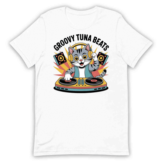 Groovy DJ Cat T-Shirt, Turntable Kitty Sweatshirt, EDM Music Hoodie | PRODUCT CODE: GRBVYKJSDN
