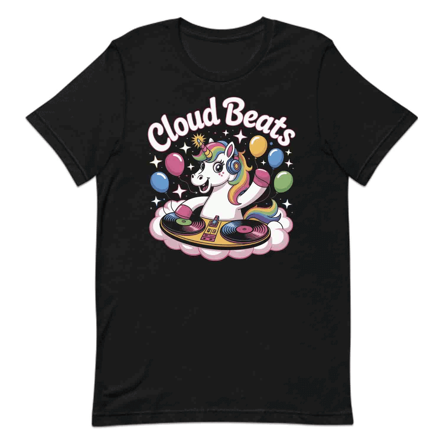 Cloud Beats Unicorn DJ T-Shirt, Kawaii Rainbow Rave Sweatshirt, Retro EDM Music Hoodie | PRODUCT CODE: CMNBEXZJH