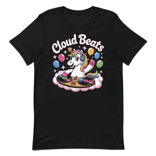 Cloud Beats Unicorn DJ T-Shirt, Kawaii Rainbow Rave Sweatshirt, Retro EDM Music Hoodie | PRODUCT CODE: CMNBEXZJH