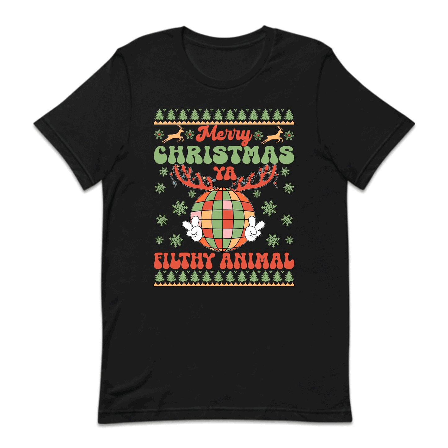 Merry Christmas Ya Filthy Animal Vintage Disco Ball Reindeer Antlers Xmas | PRODUCT CODE: MRYCHTYFLTAN