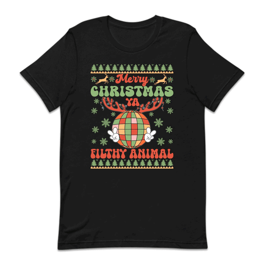 Merry Christmas Ya Filthy Animal Vintage Disco Ball Reindeer Antlers Xmas | PRODUCT CODE: MRYCHTYFLTAN