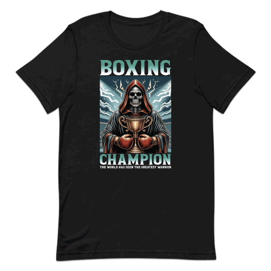 Boxing Champion Gothic Skeleton Victory Skull Holding Trophy in Arena | PRODUCT CODE: BXNGCHMPINGK