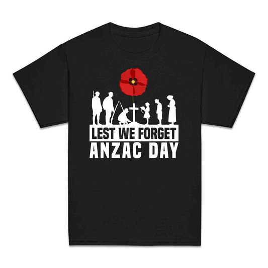Lest We Forget ANZAC Day Kids T-Shirt, Red Poppy Memorial Jumper & Veterans Hoodie – Remembrance Apparel | PRODUCT CODE: LKXZCUYEW