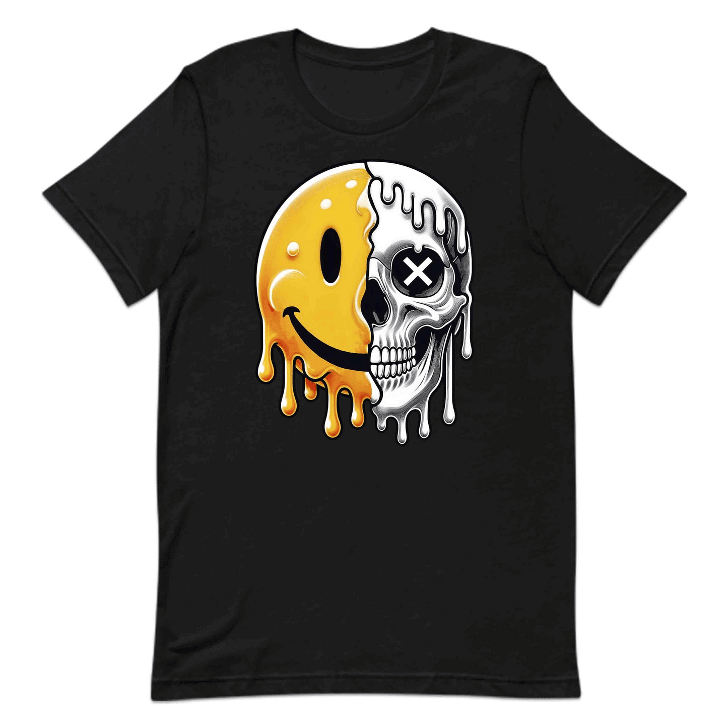 Half Smiley Half Skull Dripping Grunge Melting Art | PRODUCT CODE: HFLASKULDPRG