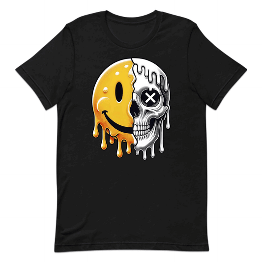Half Smiley Half Skull Dripping Grunge Melting Art | PRODUCT CODE: HFLASKULDPRG