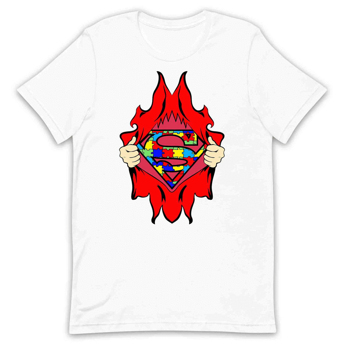 Autism Awareness T-Shirt | Superhero Puzzle Jumper | Torn Superman Logo Hoodie | PRODUCT CODE: ASDBSPEMLGN