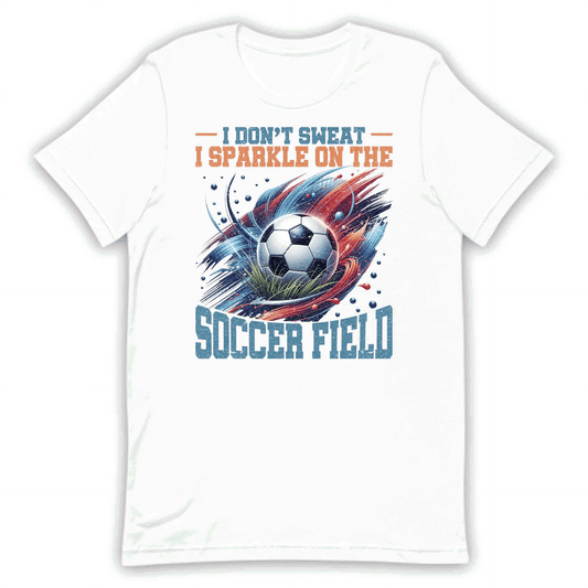 Funny Soccer Quote I Don’t Sweat I Sparkle On The Soccer Field | PRODUCT CODE: FNYSCORQUTDN