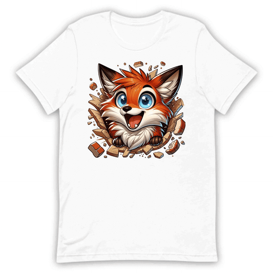 Kawaii Fox Breaking Through Brick Wall 3D Realistic Blue-Eyed Happy Fox | PRODUCT CODE: KWAFXOBRKNF