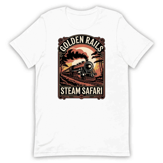 Golden Rails Train T-Shirt, Vintage Locomotive Sweatshirt, Retro Railway Hoodie | PRODUCT CODE: GLCNMASDYF