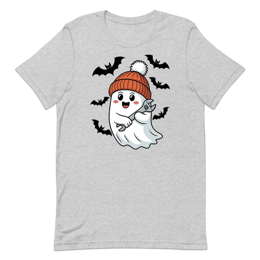 Mechanic Ghost T-Shirt, Spooky Kawaii Sweatshirt, Halloween Festivities Hoodie | PRODUCT CODE: MGHADHQEO