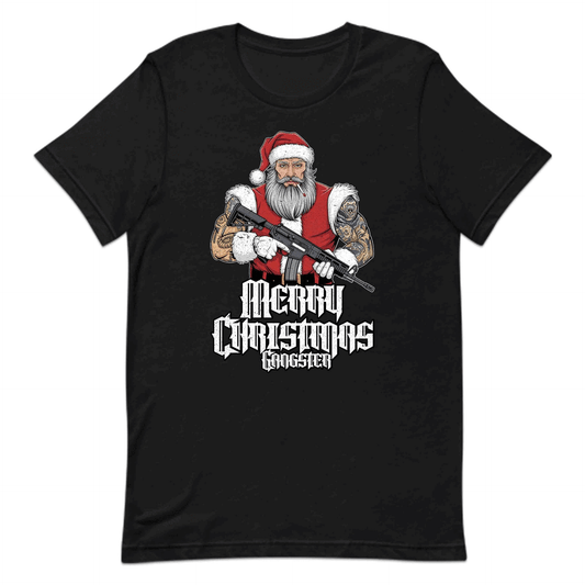 Merry Christmas Gangster Tattooed Badass Santa With AR-15 Hardcore Xmas | PRODUCT CODE: MYGRNTDHREY