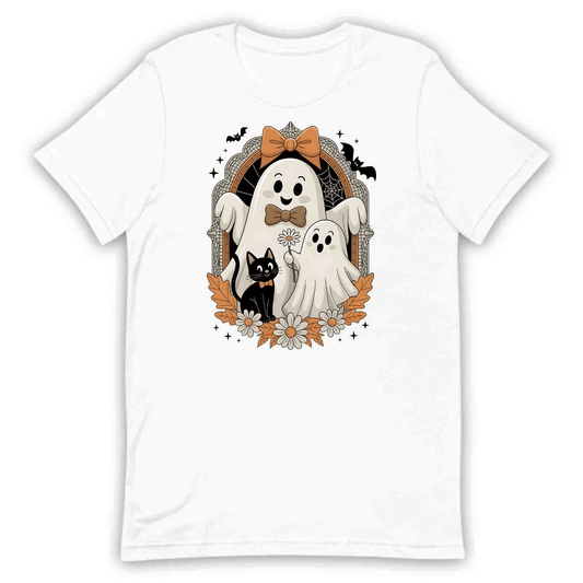Cute Ghost Family T-Shirt, Spooky Season Sweatshirt, Black Cat Hoodie | PRODUCT CODE: GHFLWERMY