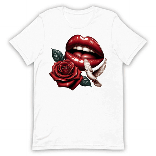 Red Lips and Rose Romantic Dove Elegant Aesthetic Fashion Chic Floral Art | PRODUCT CODE: RDELPSOMNTCAD