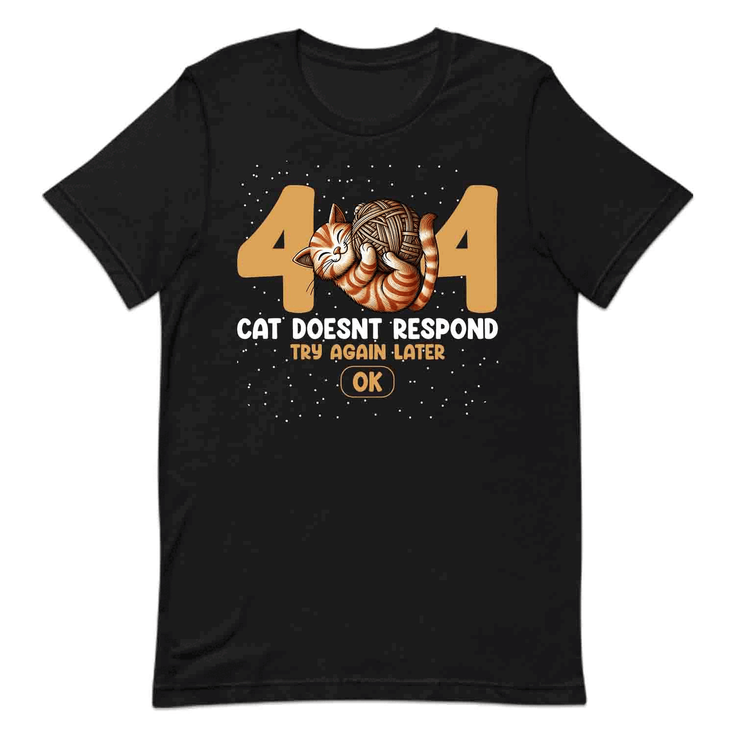 Funny 404 Error Cat T-Shirt, Sweatshirt, Hoodie – Sleeping Kitty, Yarn Ball & Geek Humor | PRODUCT CODE: FYNEROBACT