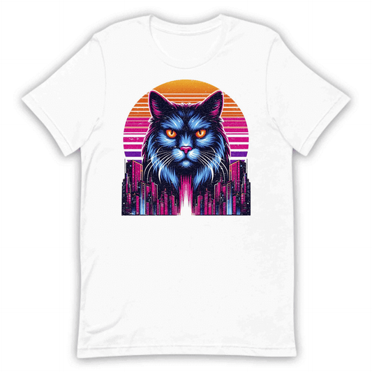 Neon Cyberpunk Cat Futuristic Feline Intense Glow Eyes & Cityscape | PRODUCT CODE: NECBYRATFUS