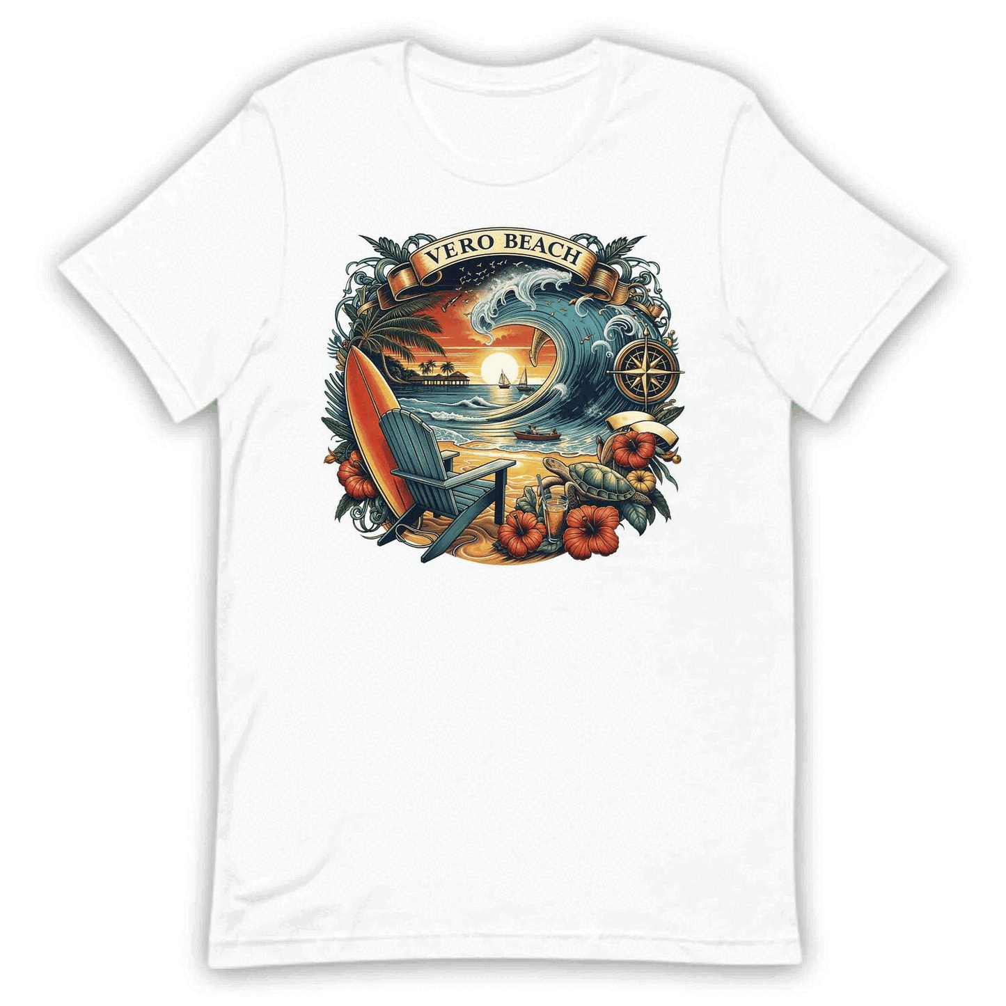 Vero Beach Surf Shirt | Retro Florida Sunset Tee, Sweatshirt, or Hoodie | PRODUCT CODE: VRASDSAJUW