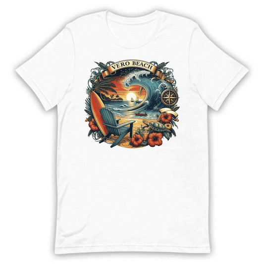 Vero Beach Surf Shirt | Retro Florida Sunset Tee, Sweatshirt, or Hoodie | PRODUCT CODE: VRASDSAJUW