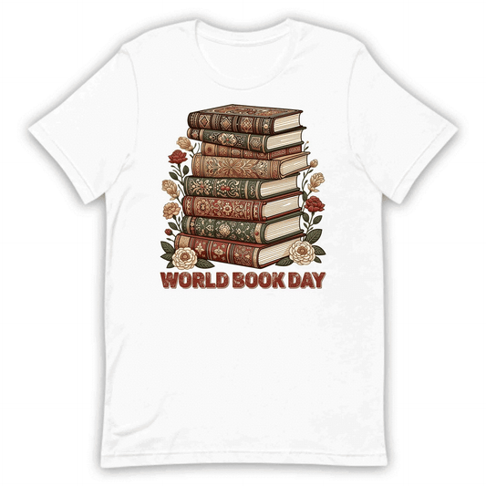 World Book Day Vintage Book Stack Floral Reading Bibliophile Cozy Bookworm | PRODUCT CODE: WLDBAUCNGTEK