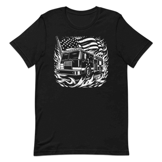 Retro Fire Truck & USA Flag Vintage Firefighter First Responder Support | PRODUCT CODE: TRFGHECKUFLA