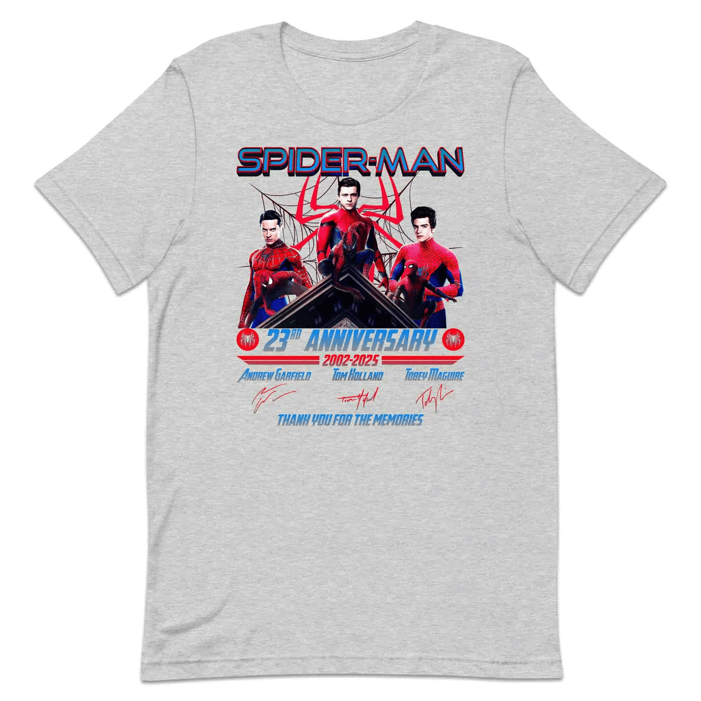 Spider-Man 23rd Anniversary T-Shirt, 2002–2025 Movie Tribute Jumper & Trio Hoodie – Tobey, Andrew & Tom Marvel Legends Apparel | PRODUCT CODE: SAPOERW