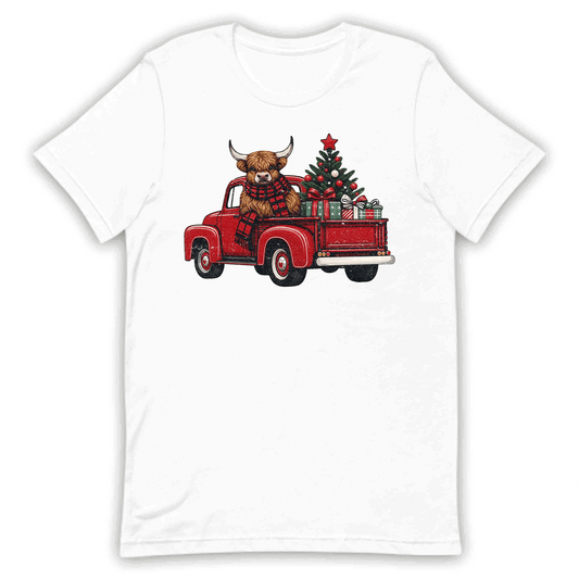 Christmas Highland Cow Vintage Red Christmas Tree Truck Heifer Cow Xmas | PRODUCT CODE: CHTHGLMDCWP