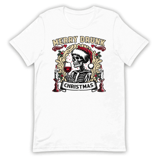 Merry Drunk Christmas Skeleton Drinking Wine Quirky Xmas | PRODUCT CODE: RYMDKNCHSKL