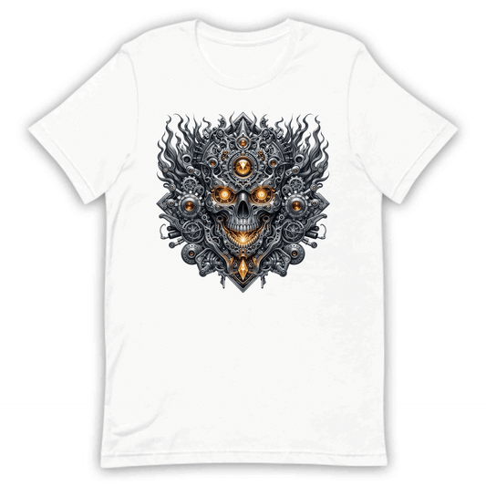 Steampunk Skull Cyberpunk Mechanical Futuristic Sci-Fi Glowing Amber Eyes | PRODUCT CODE: STMUKPNCBYR