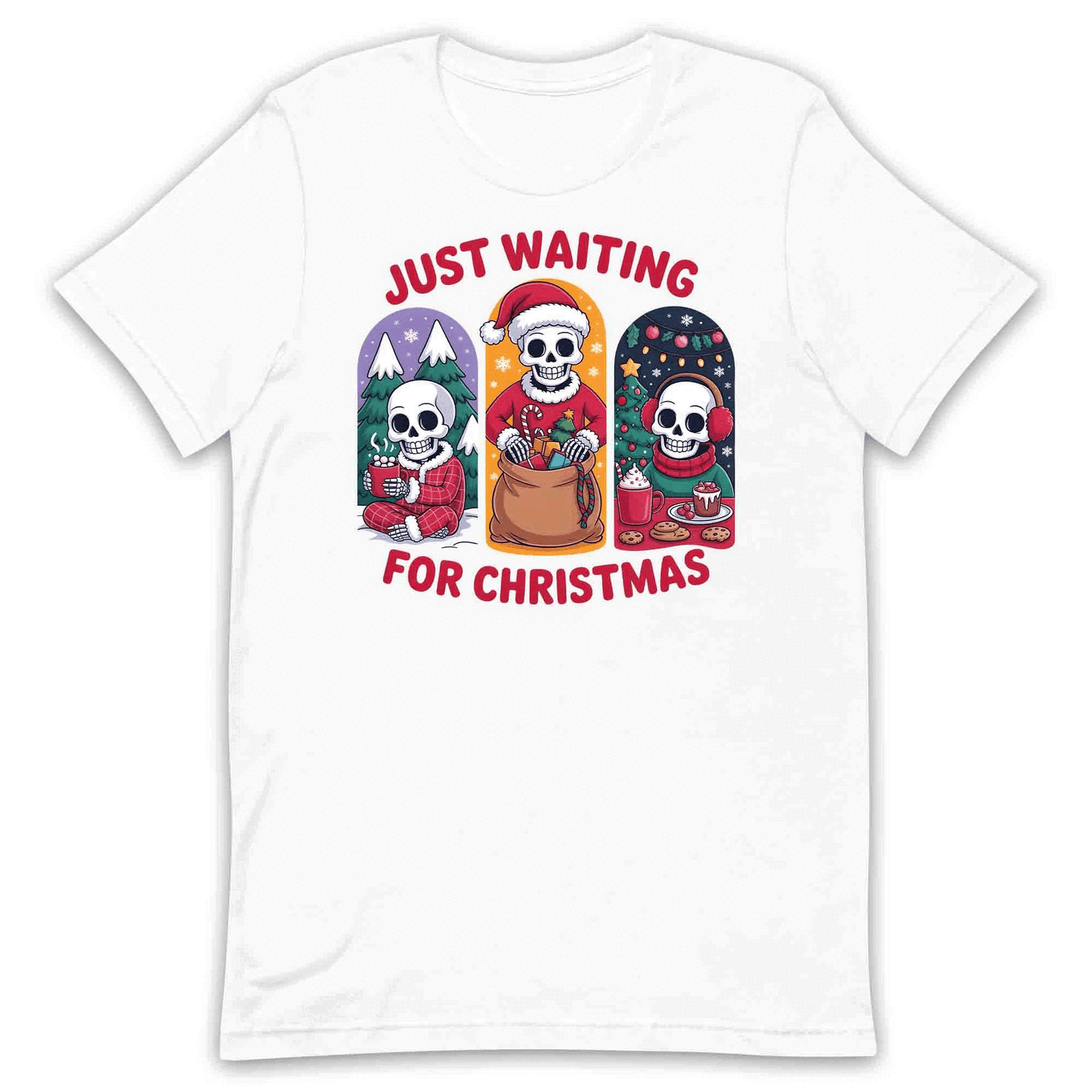 Just Waiting for Christmas Skeleton T-Shirt, Spooky Holiday Sweatshirt, Dark Humor Xmas Hoodie | PRODUCT CODE: HJSDGFEWQ