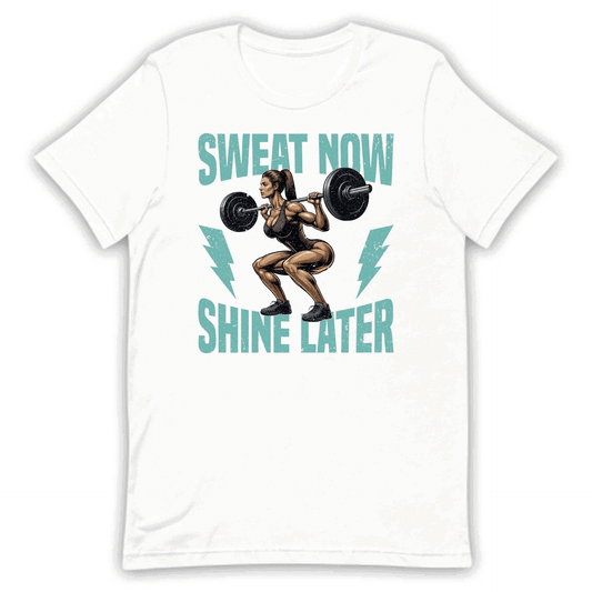 Sweat Now Shine Later Gym Fitness Enthusiasts Inspirational Quote | PRODUCT CODE: MTNSWOILATEY