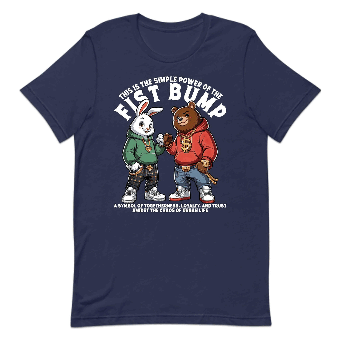 Bear & Bunny Fist Bump Urban Style Symbolizing Friendship | PRODUCT CODE: BRNYFTGLSANM