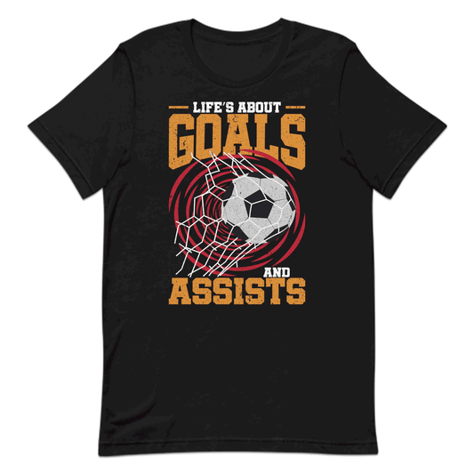 Motivational Soccer Quote Life’s About Goals & Assists Soccer Ball Net Shot | PRODUCT CODE: MTVSVCOQTELFB