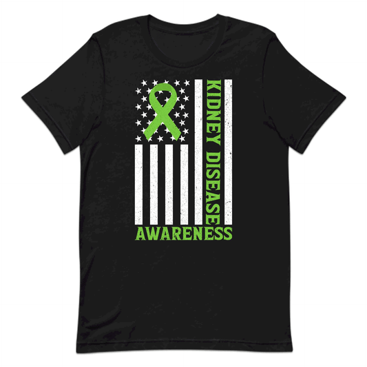 Kidney Disease Awareness Green Ribbon American Flag CKD Supporters | PRODUCT CODE: KNDYSAEFMVOW