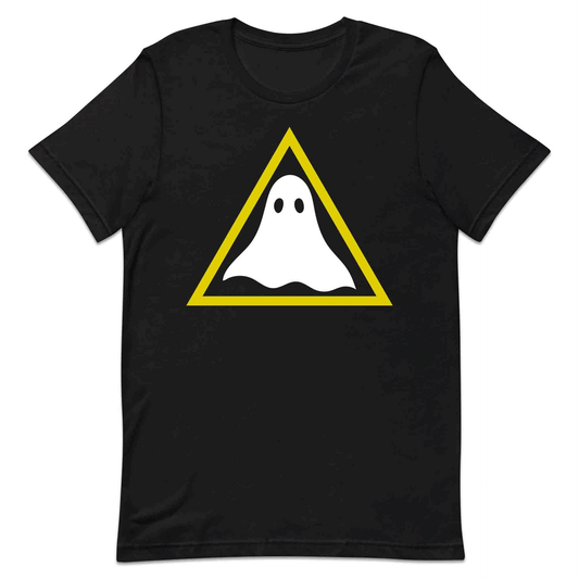 Funny Ghost Warning Sign T-Shirt, Jumper & Hoodie – Spooky Haunted Hazard for Halloween & Paranormal Lovers | PRODUCT CODE: GNSDAKAS