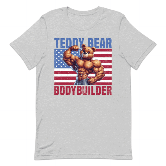 Teddy Bear Bodybuilder with USA Flag Patriotic Fitness Fanatics | PRODUCT CODE: TYDBROULERBF