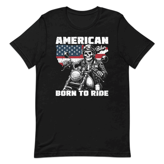 Patriotic American Biker Born to Ride Vintage Skull Rider on Motorcycle USA Flag | PRODUCT CODE: PTRCAMNBKRSK